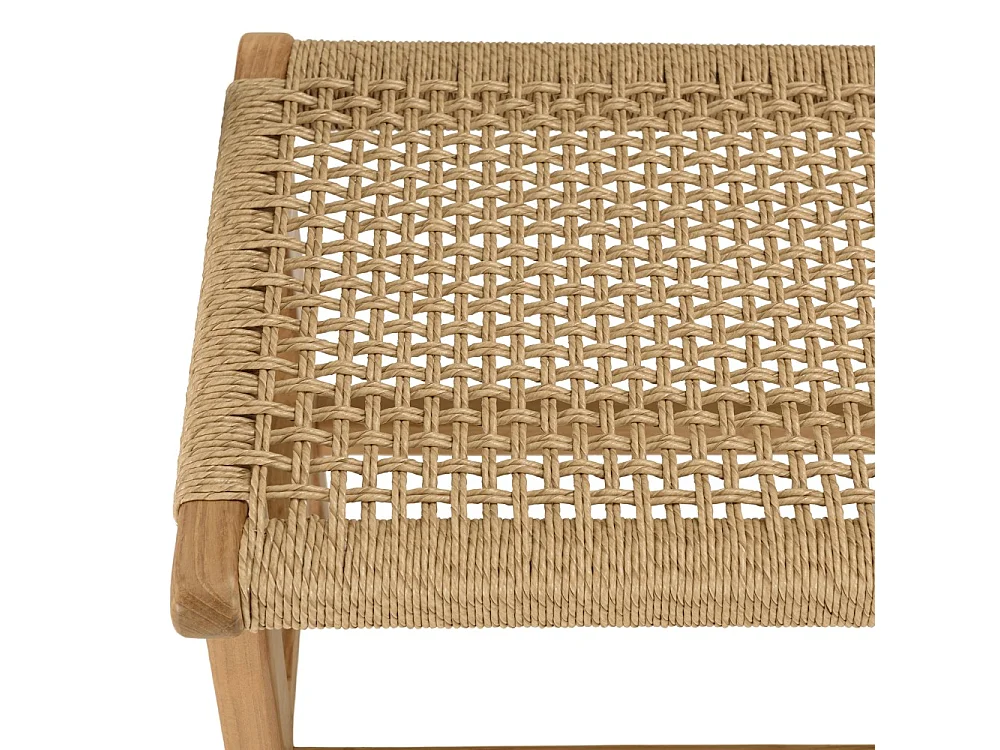 VALERIA - Banc de jardin 3 places bois de teck assise rotin beige