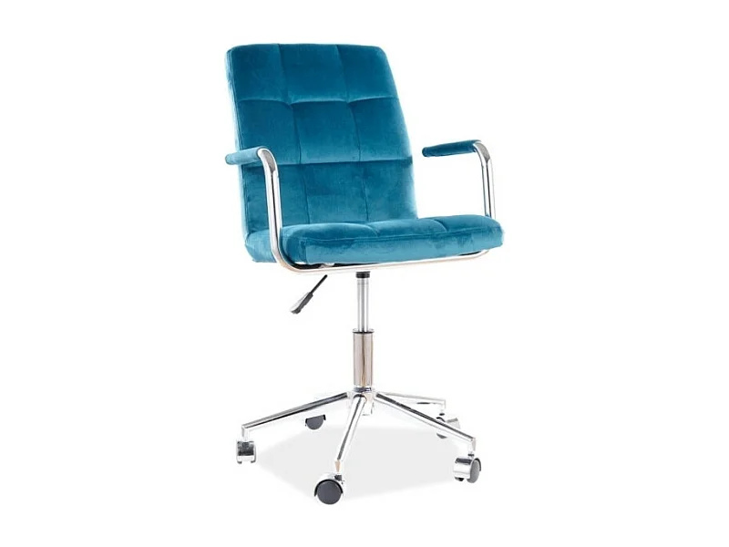 Chaise de bureau pivotante en velours matelassé série Q-022 - Bleu turquoise - H 87 x L 51 x P 40 cm
