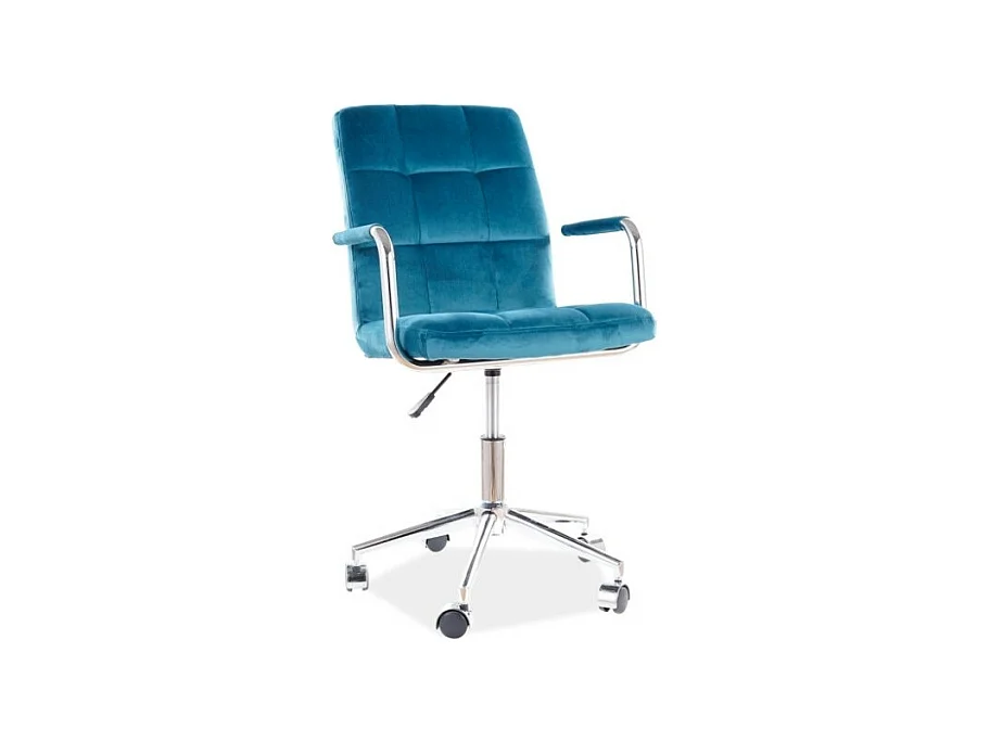 Chaise de bureau pivotante en velours matelassé série Q-022 - Bleu turquoise - H 87 x L 51 x P 40 cm