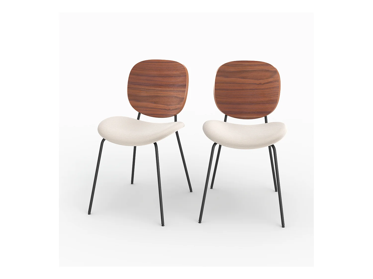 Lot de 2 chaises en tissu beige chiné et bois - Simone