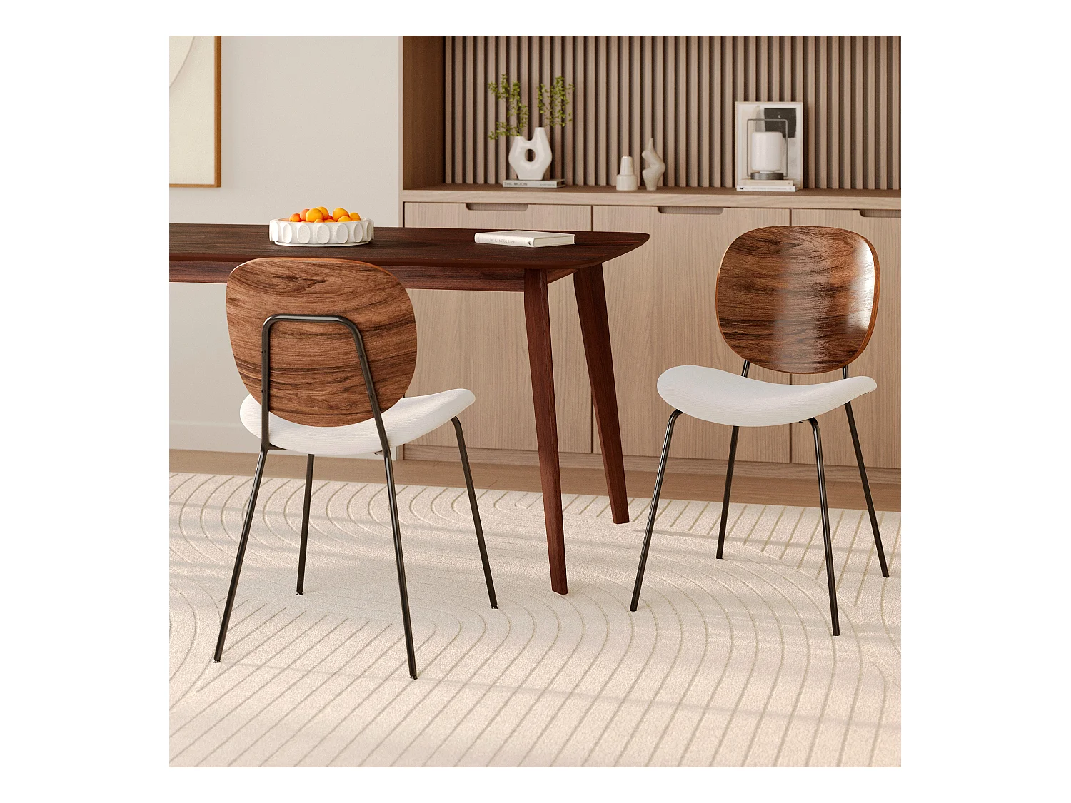 Lot de 2 chaises en tissu beige chiné et bois - Simone