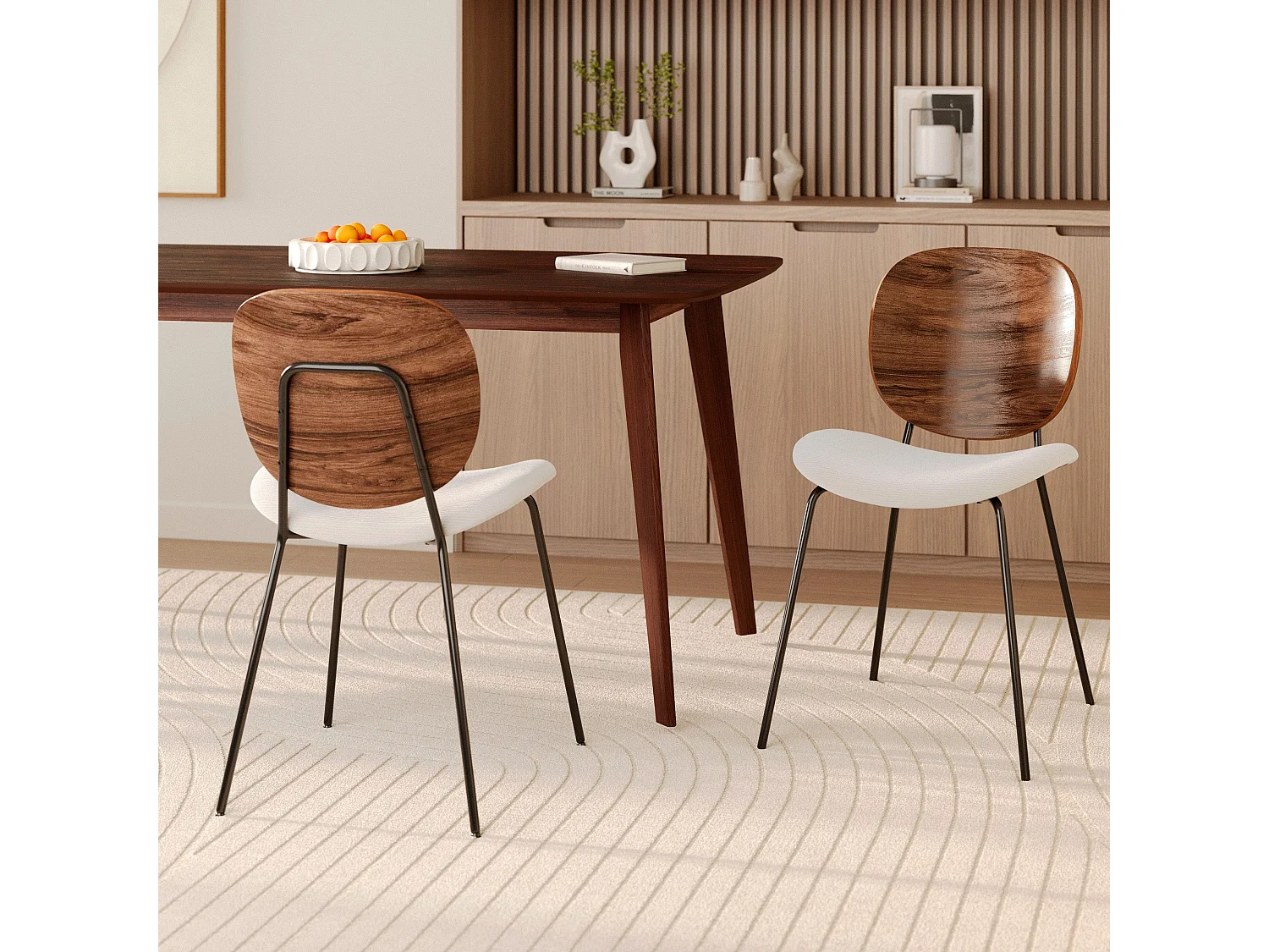 Lot de 2 chaises en tissu beige chiné et bois - Simone