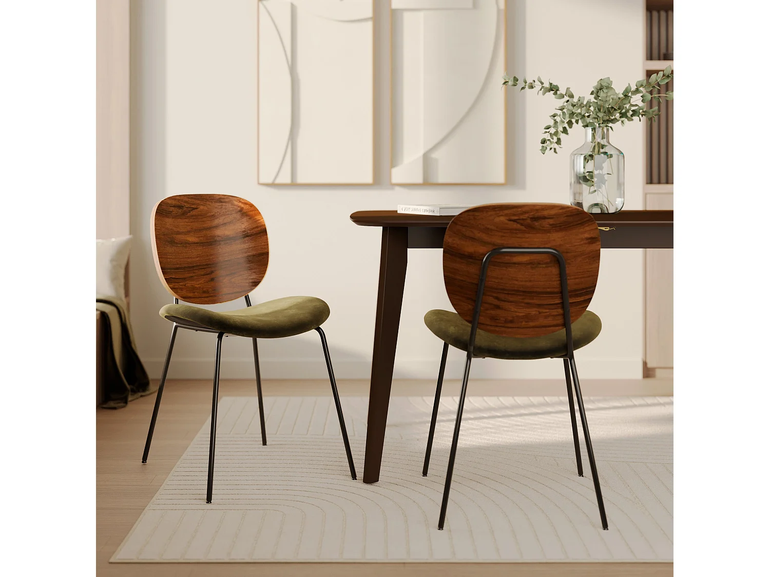 Set di 2 sedie in velluto verde kaki - Simone