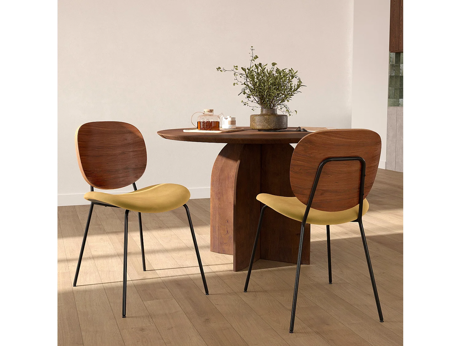 Lot de 2 chaises en velours jaune moutarde - Simone