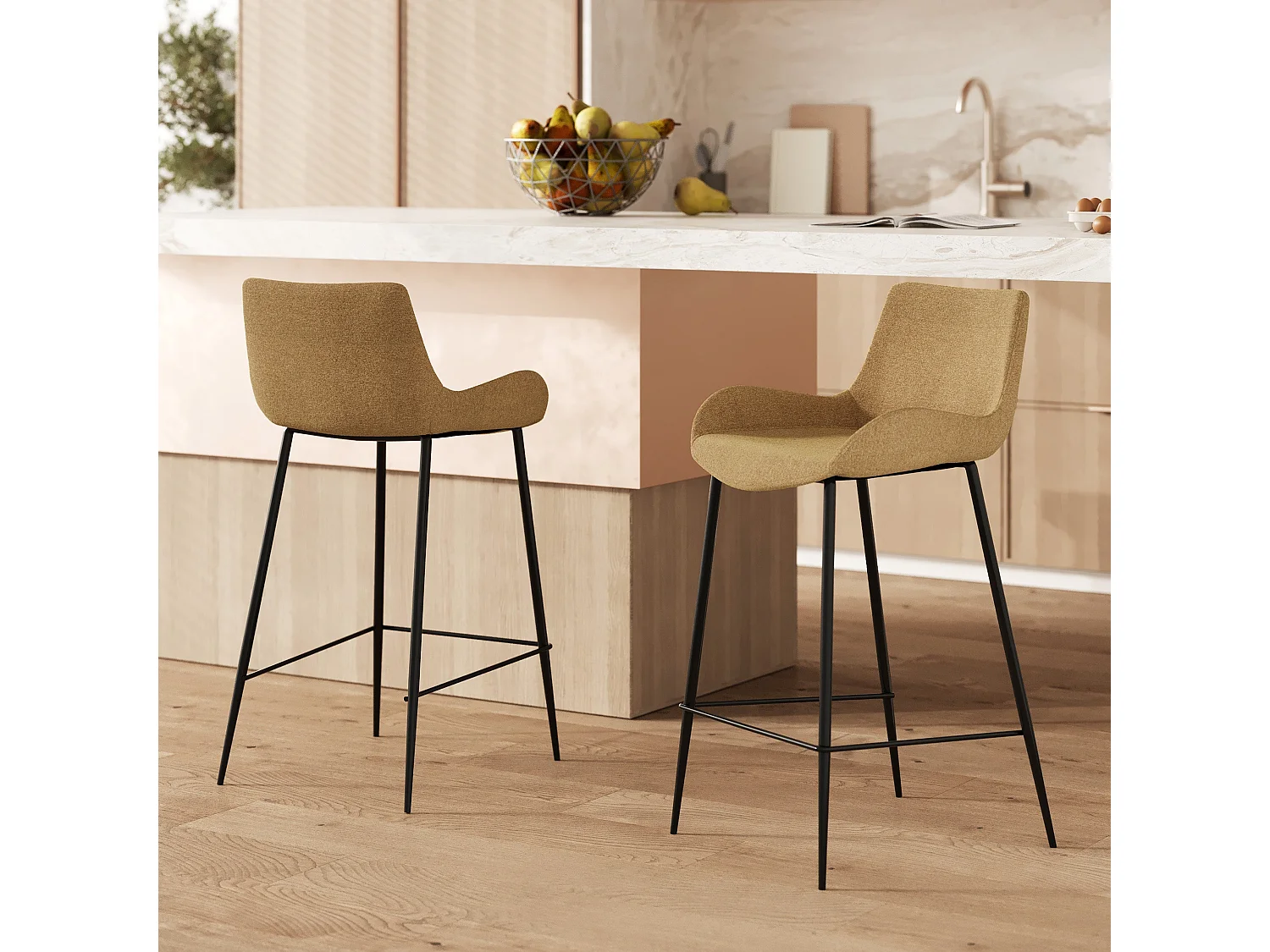 Lot de 2 chaises pour îlot central en tissu jaune 65 cm - Pirata