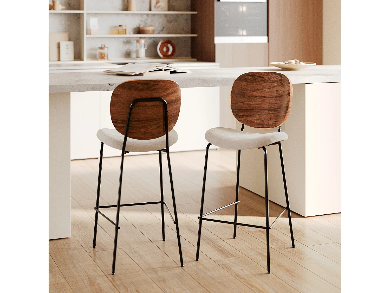 Set di 2 sedie per isola centrale 65,5 cm in tessuto beige - Simone