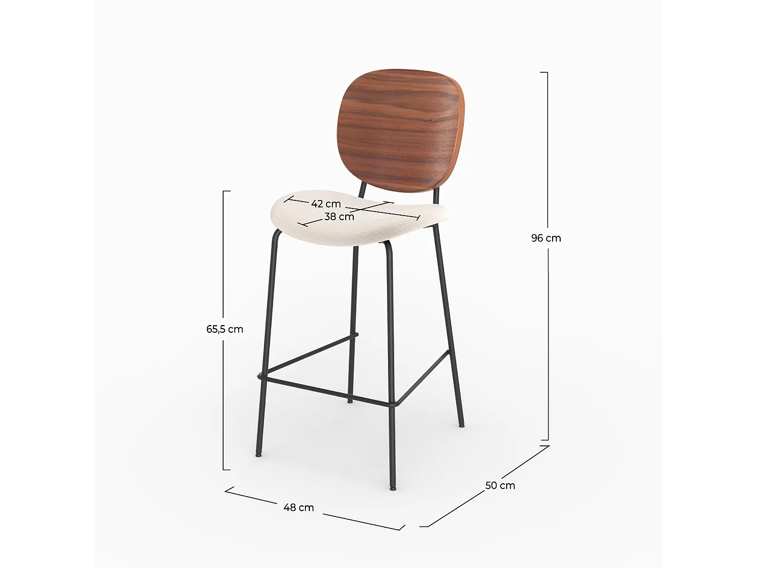 Set de 2 sillas de bar de tela beige 65,5cm - Simone