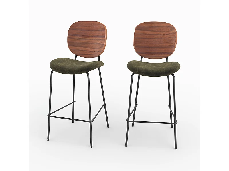 Lot de 2 chaises pour îlot central 65,5 cm en velours vert kaki - Simone