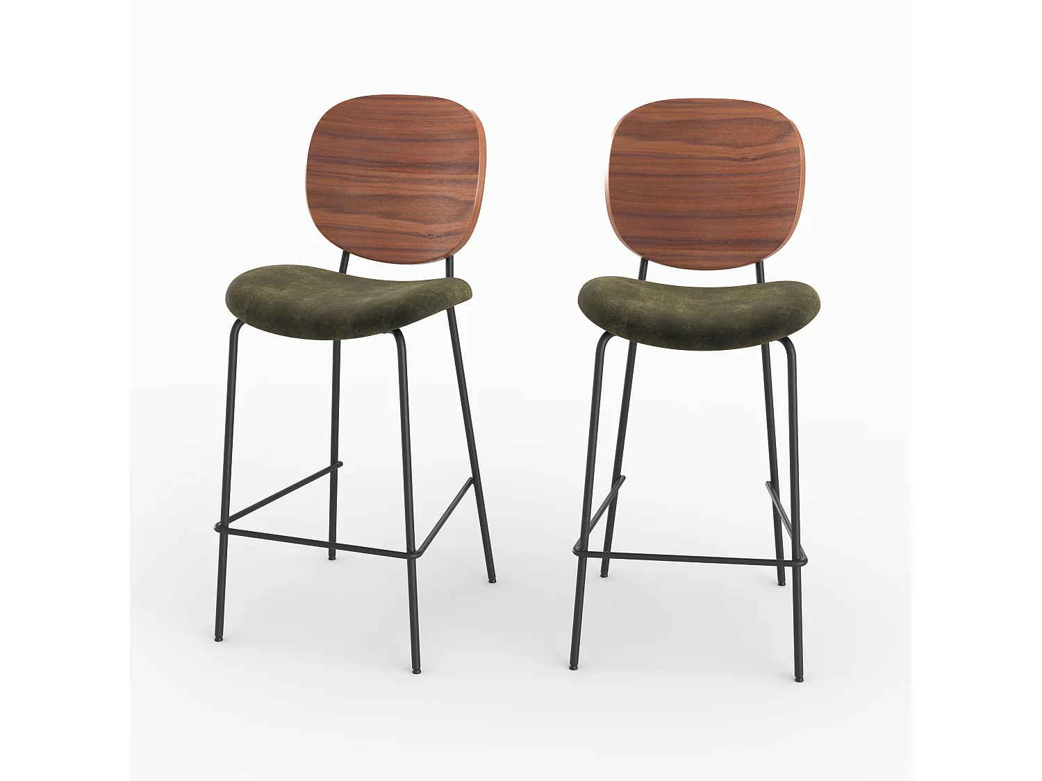 Lot de 2 chaises pour îlot central 65,5 cm en velours vert kaki - Simone