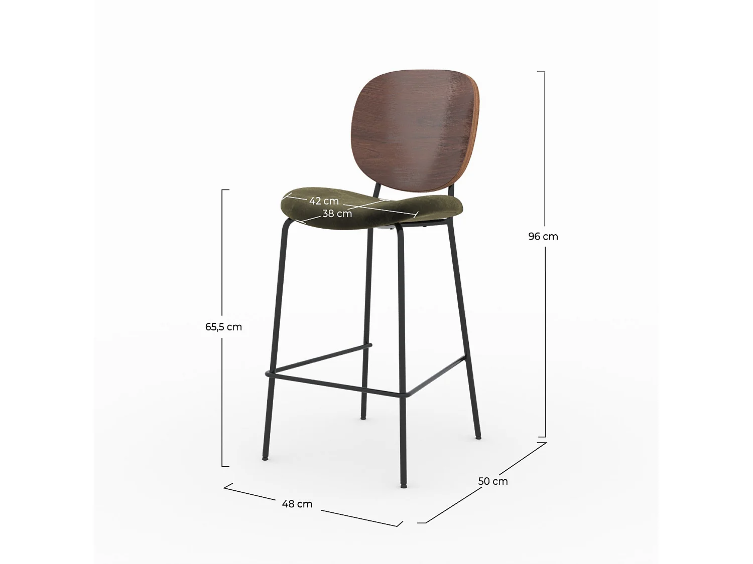 Lot de 2 chaises pour îlot central 65,5 cm en velours vert kaki - Simone