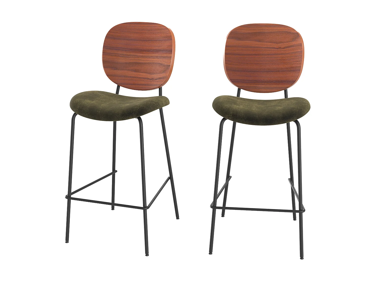Lot de 2 chaises pour îlot central 65,5 cm en velours vert kaki - Simone