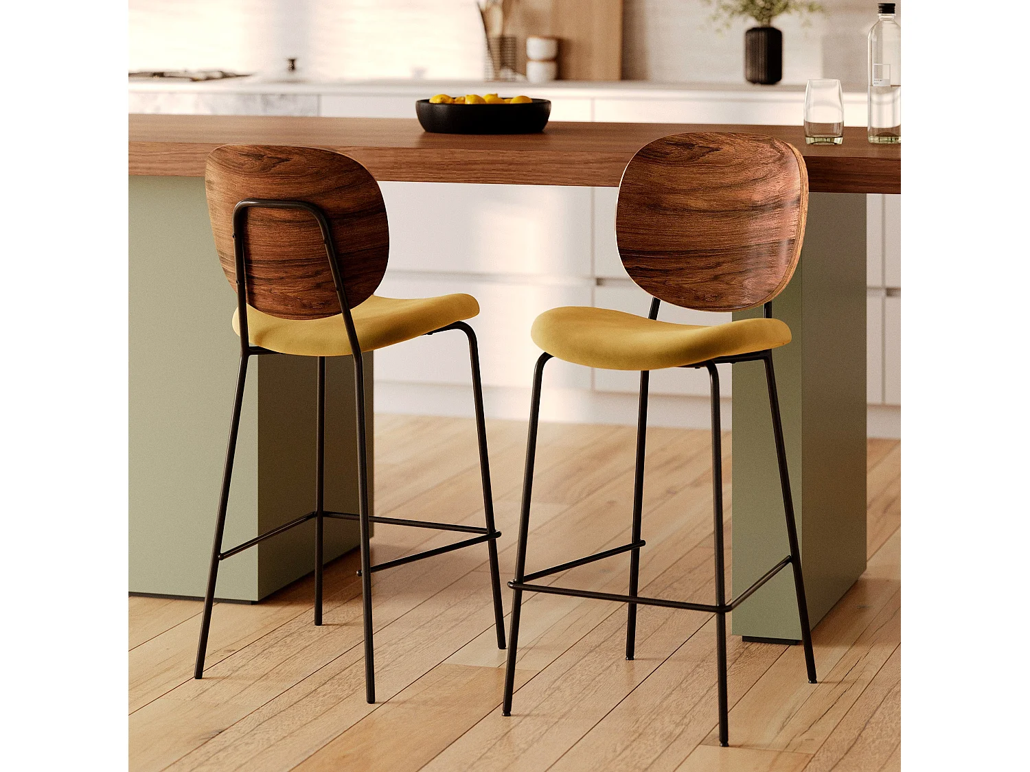 Set di 2 sedie da bar in velluto giallo 65,5cm - Simone