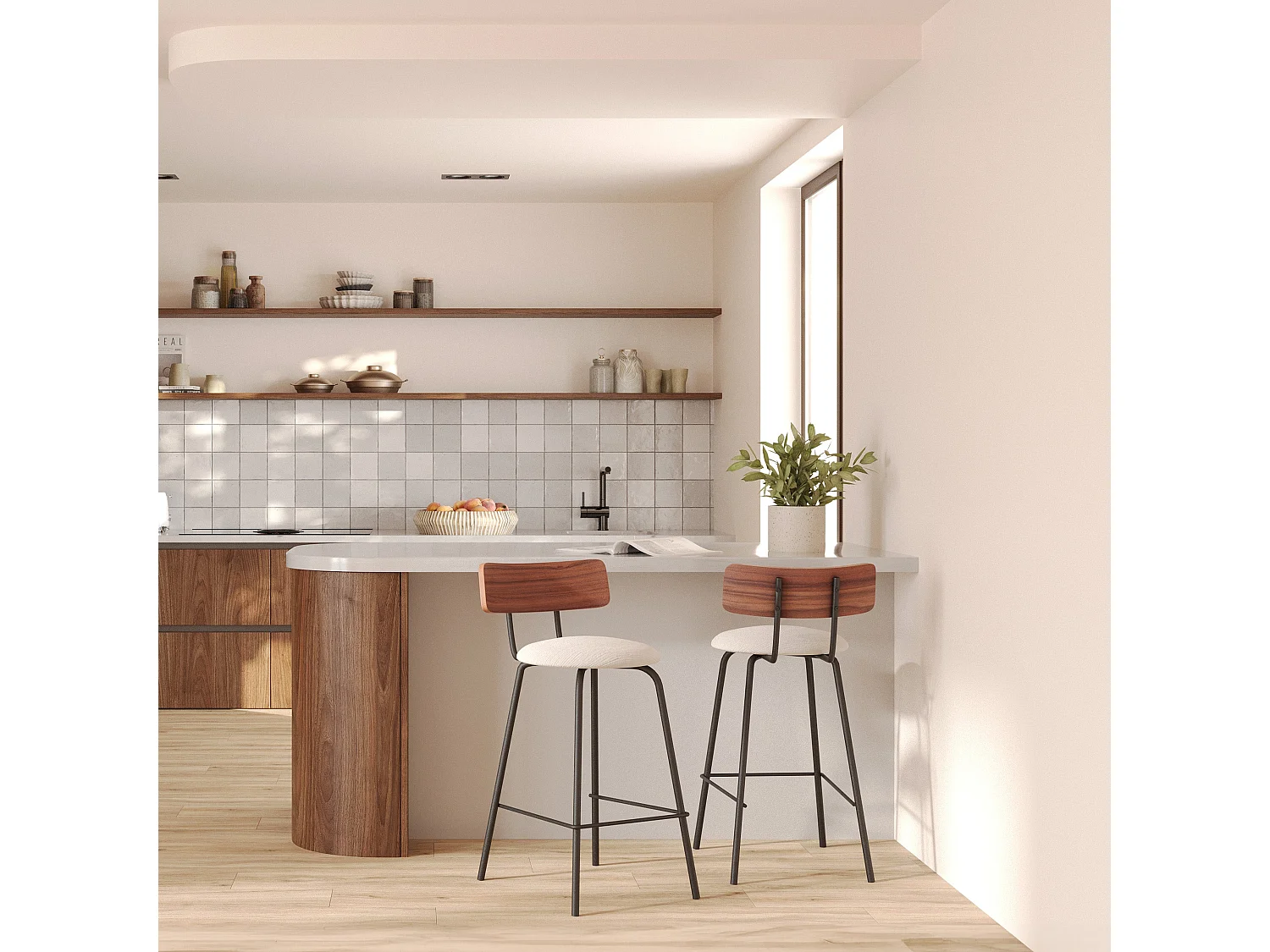 Set di 2 sedie da bar in tessuto bouclé beige 64cm - Alize