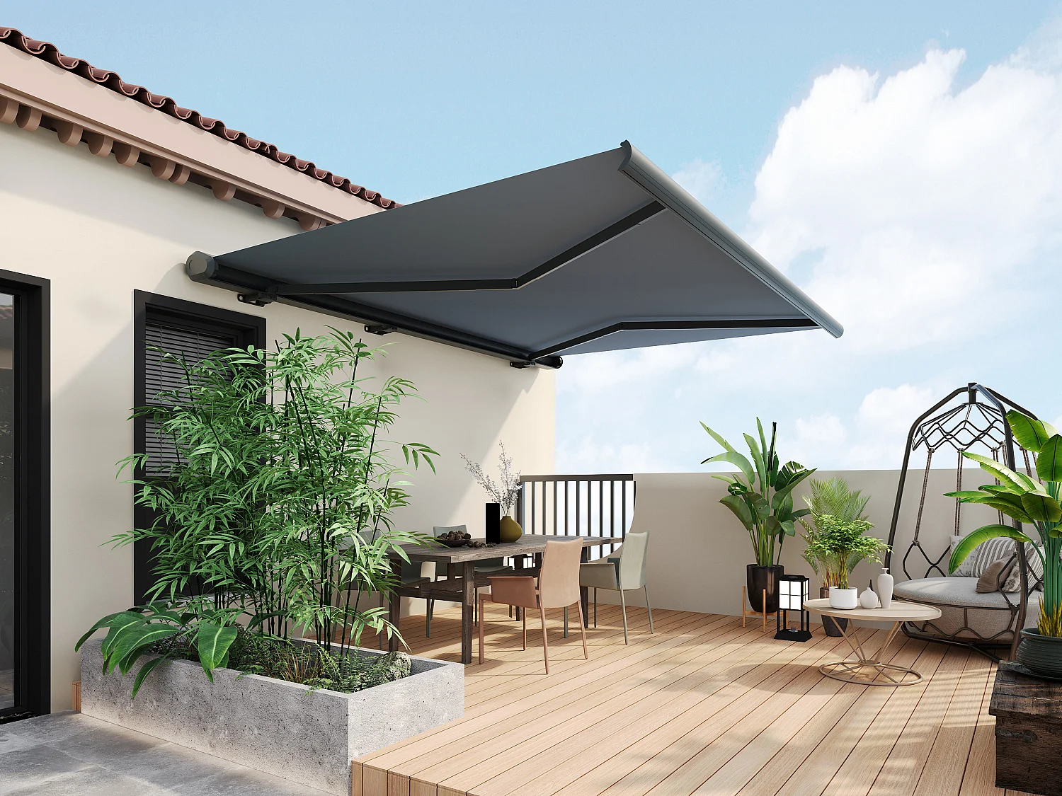 Store banne motorisé avec coffre intégral 3 x 2,5 m anthracite - CONSTELA