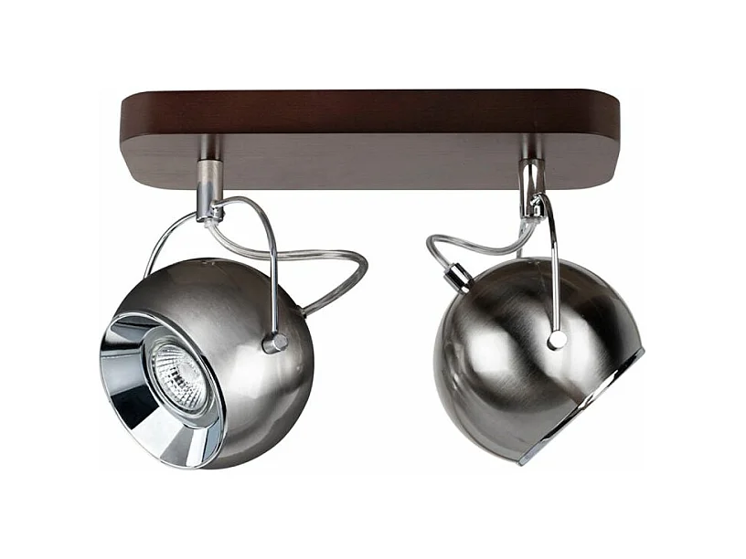 Plafonnier Design 2 Boules "Ball" 29cm Hêtre & Chrome