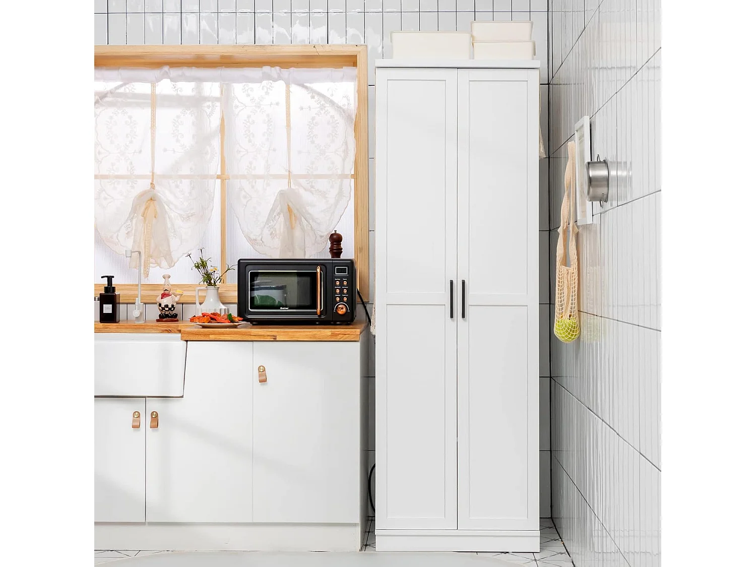 Armoire de Rangement, Armoire Chambre 2 Portes et 4 Étagères, Poignée en Métal, Armoire Multifonctionnelle, Blanc, 59 x 43,5 x 178cm