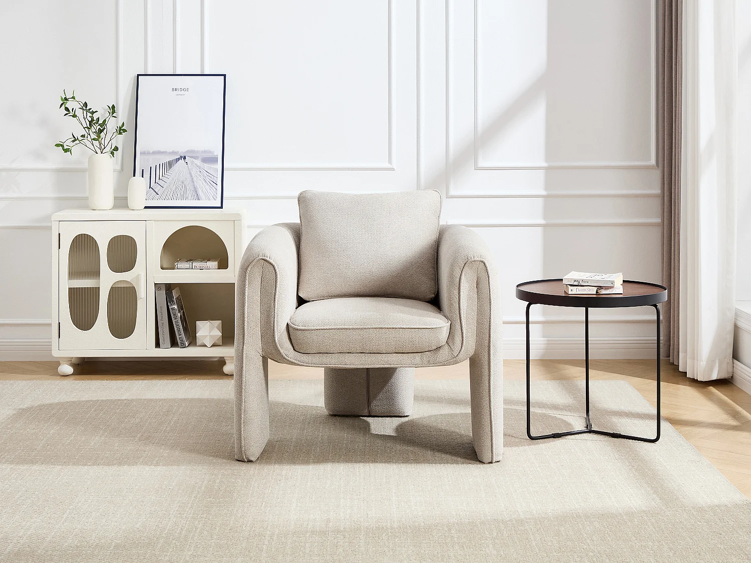 Fauteuil en tissu beige JOLIPIA