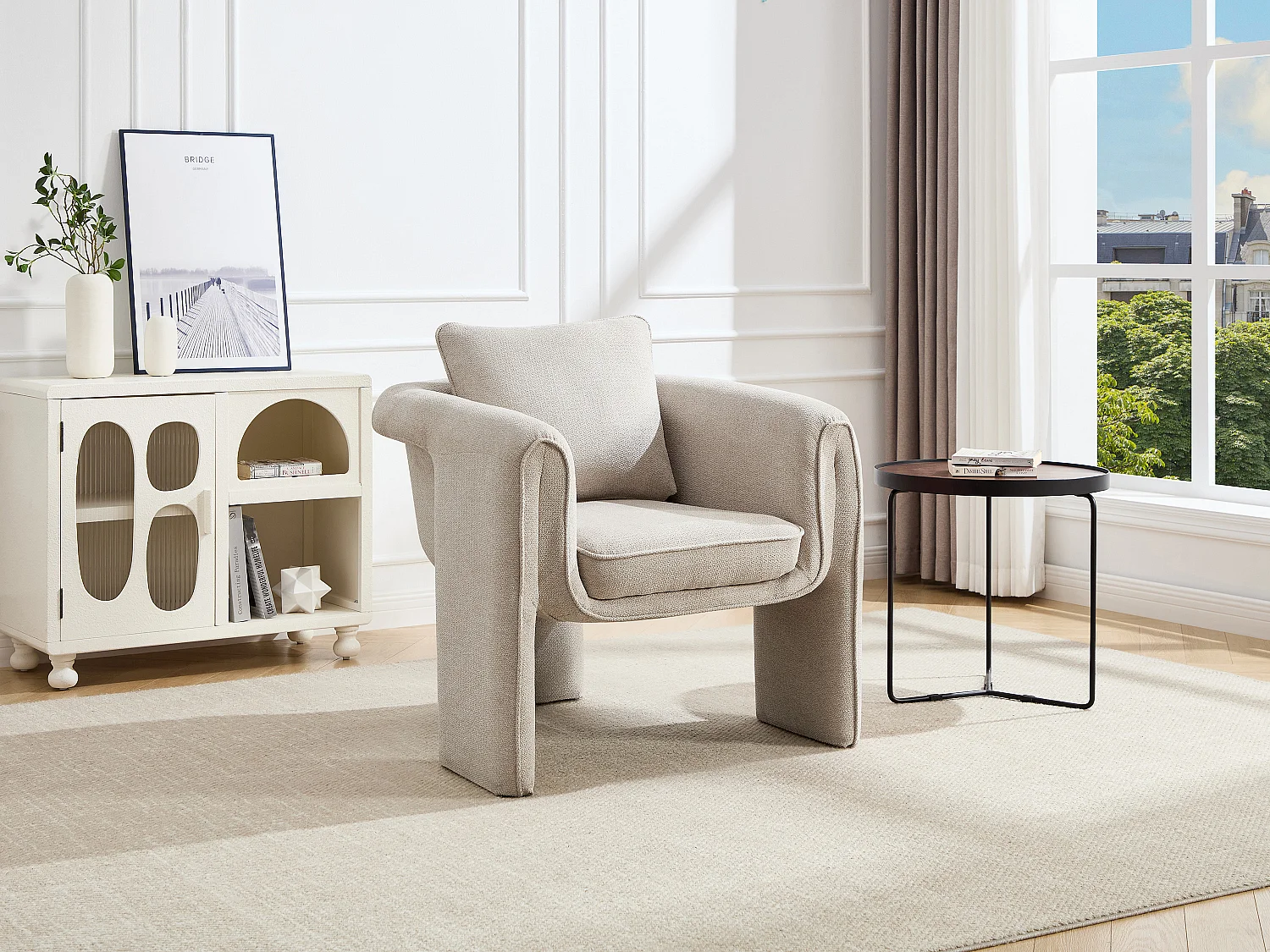 Fauteuil en tissu beige JOLIPIA