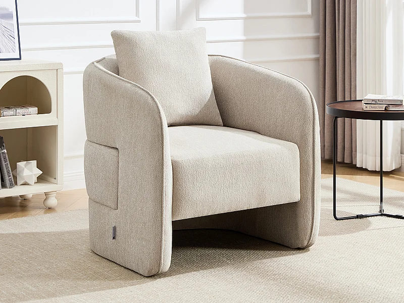 Fauteuil en tissu chiné beige LANITO