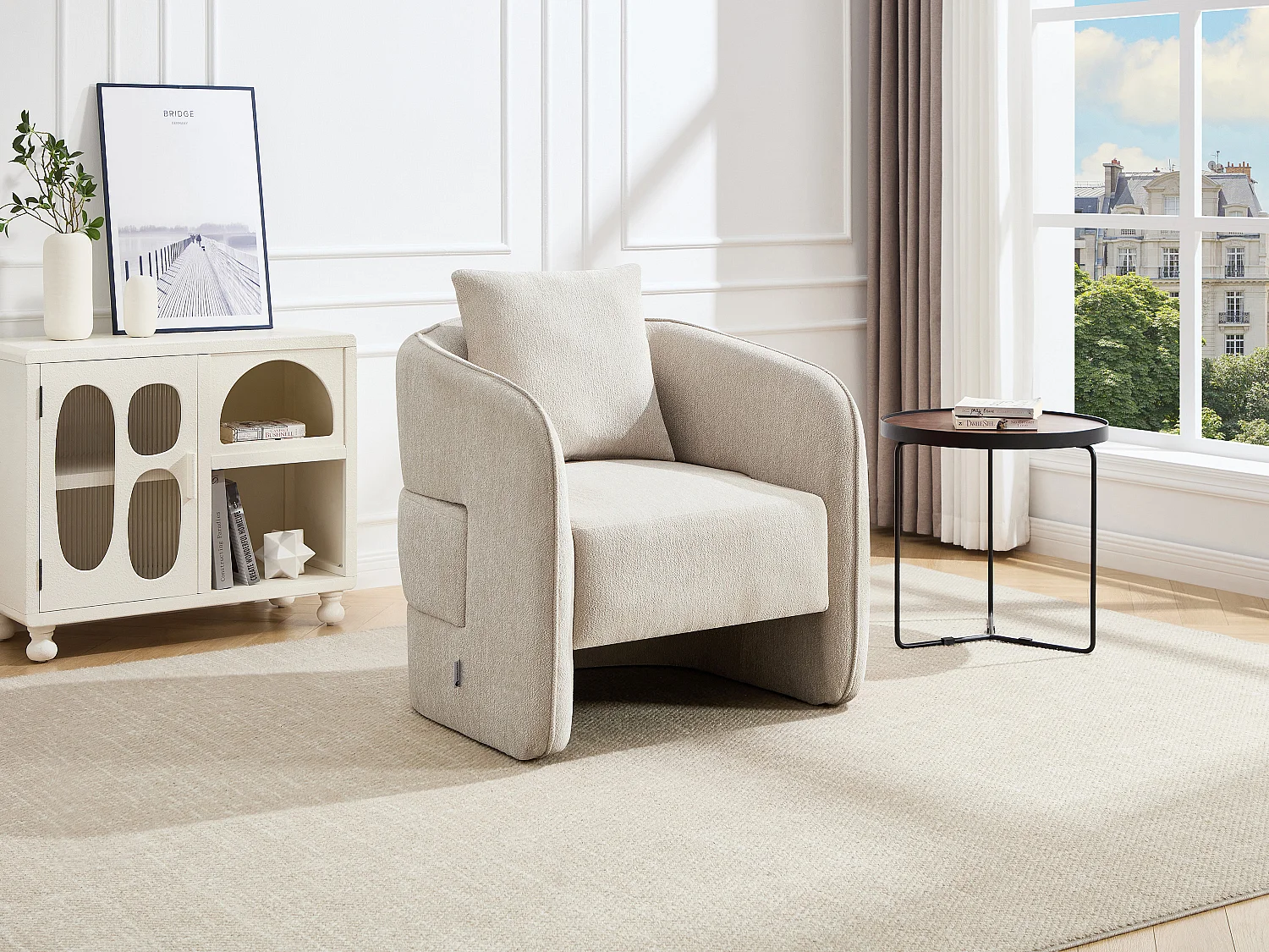 Fauteuil en tissu chiné beige LANITO