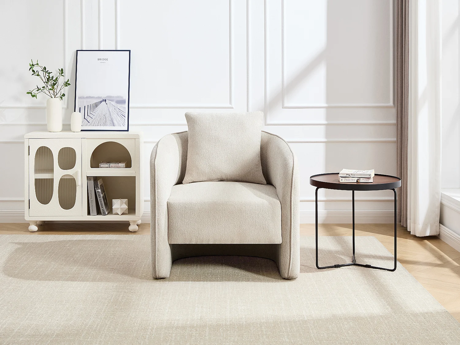 Fauteuil en tissu chiné beige LANITO