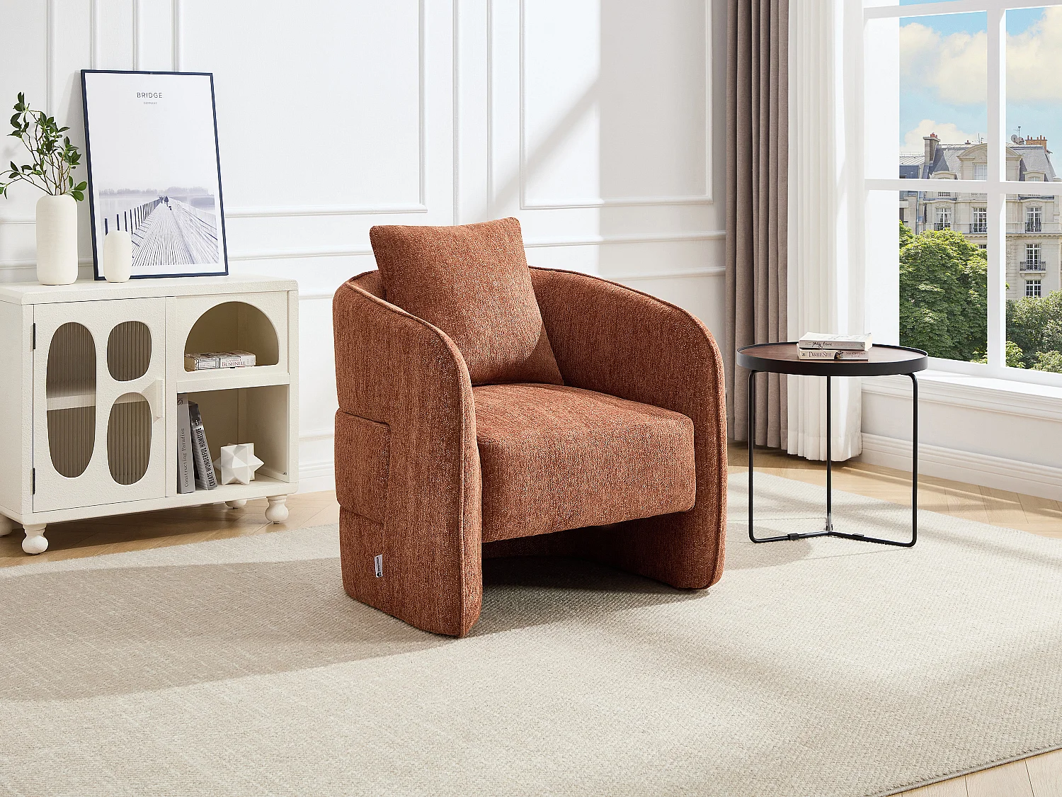 Fauteuil en tissu chiné terracotta LANITO