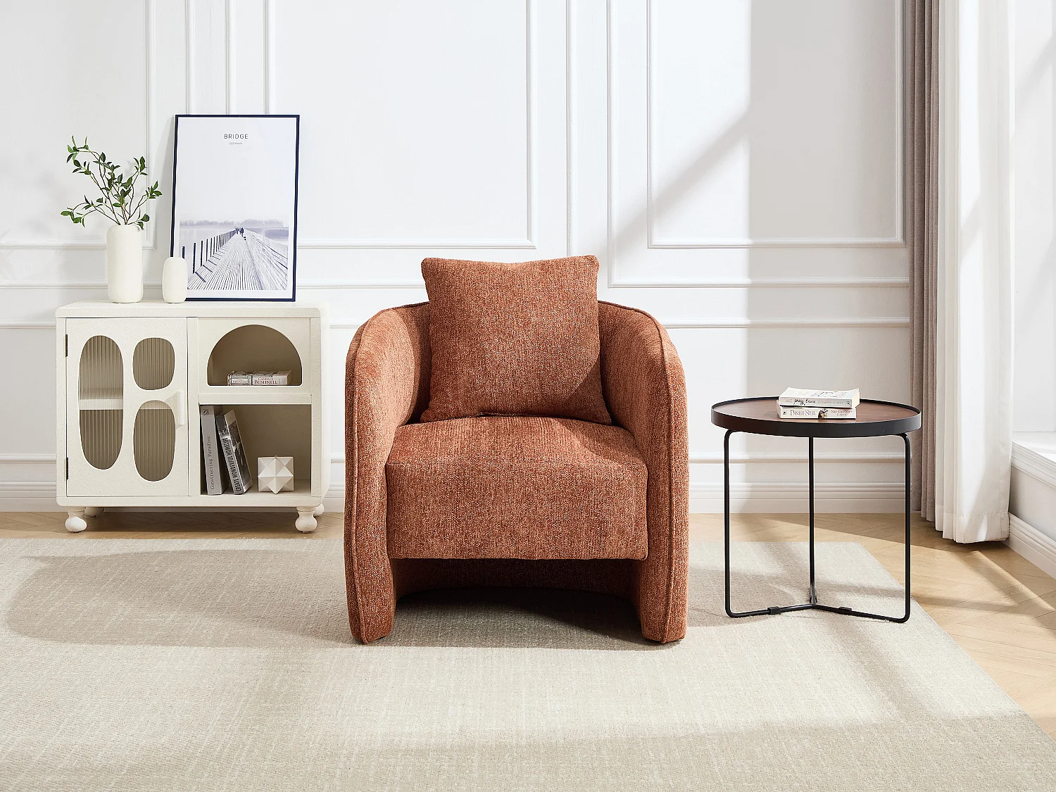 Fauteuil en tissu chiné terracotta LANITO