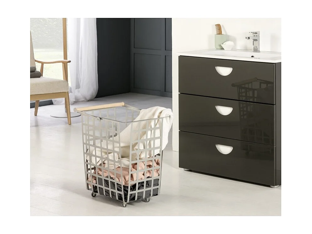 Set de 2 grands paniers multi-usages avec roulettes et poignée en bois. ZESTA