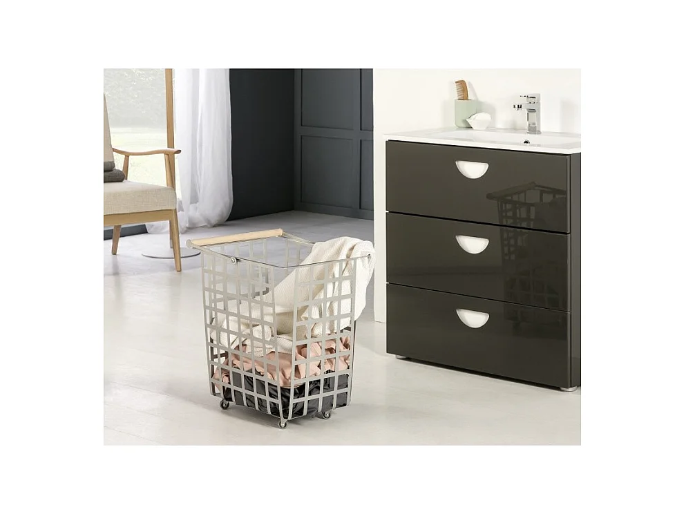 Set de 2 grands paniers multi-usages avec roulettes et poignée en bois. ZESTA