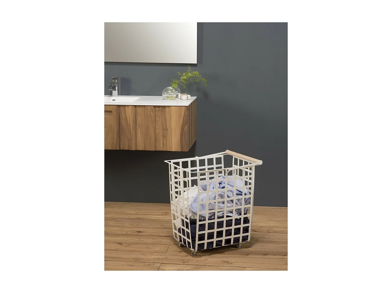 Set de 2 grands paniers multi-usages avec roulettes et poignée en bois. ZESTA