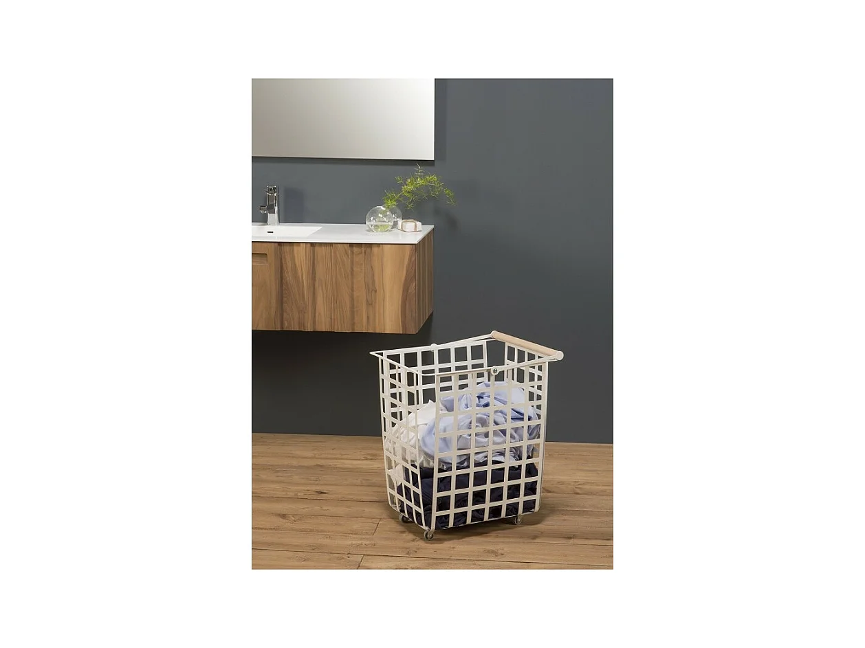 Set de 2 grands paniers multi-usages avec roulettes et poignée en bois. ZESTA