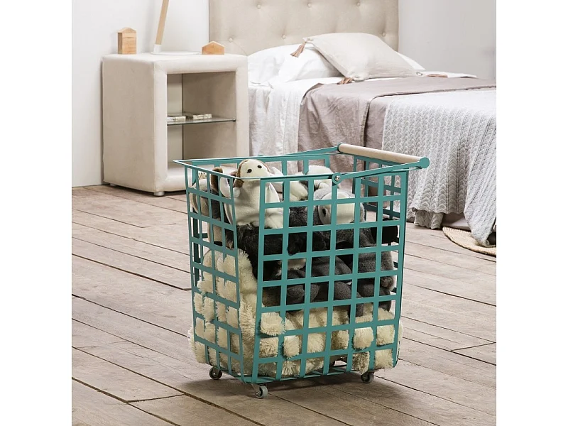 Set de 2 grands paniers multi-usages avec roulettes et poignée en bois. ZESTA