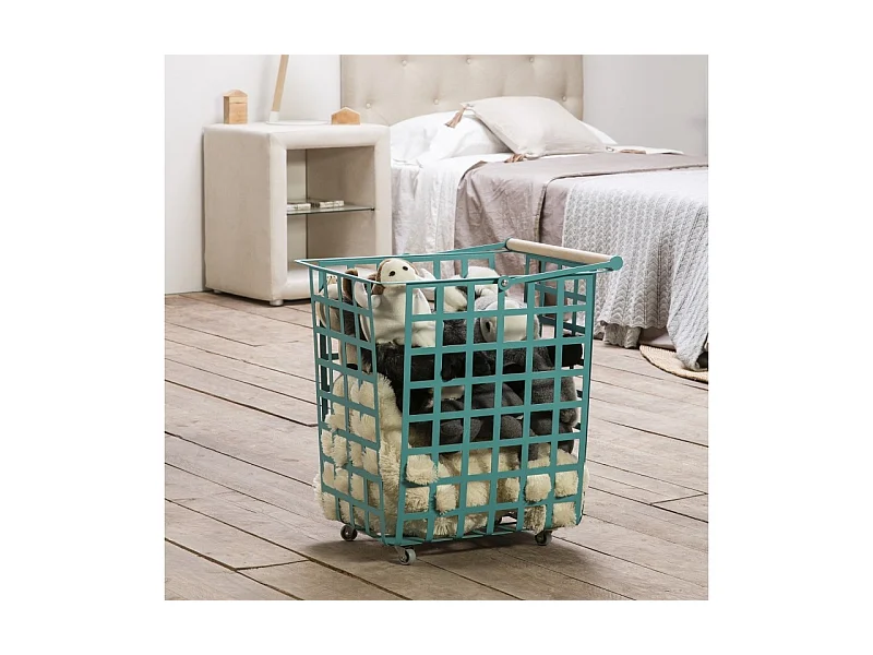 Set de 2 grands paniers multi-usages avec roulettes et poignée en bois. ZESTA