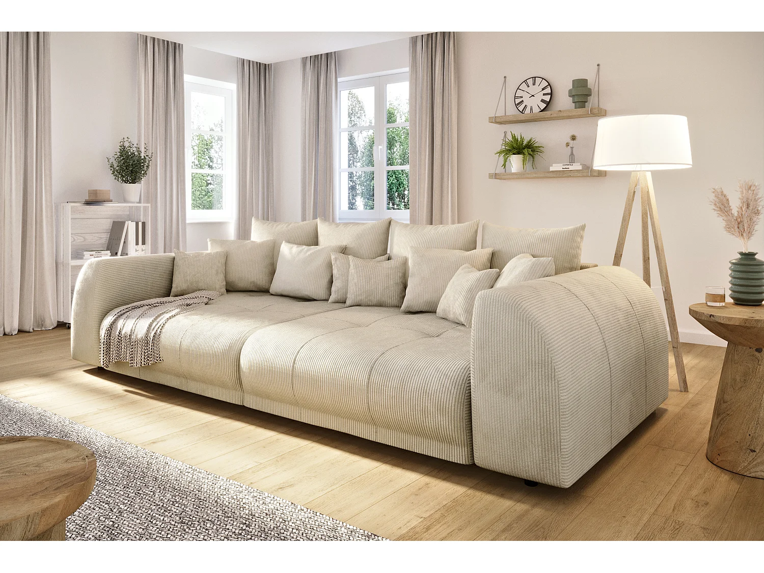 Levana - Big Sofa 5 Sitzer boxspringfederung lounge Sofa in Beige Cord-Stoff