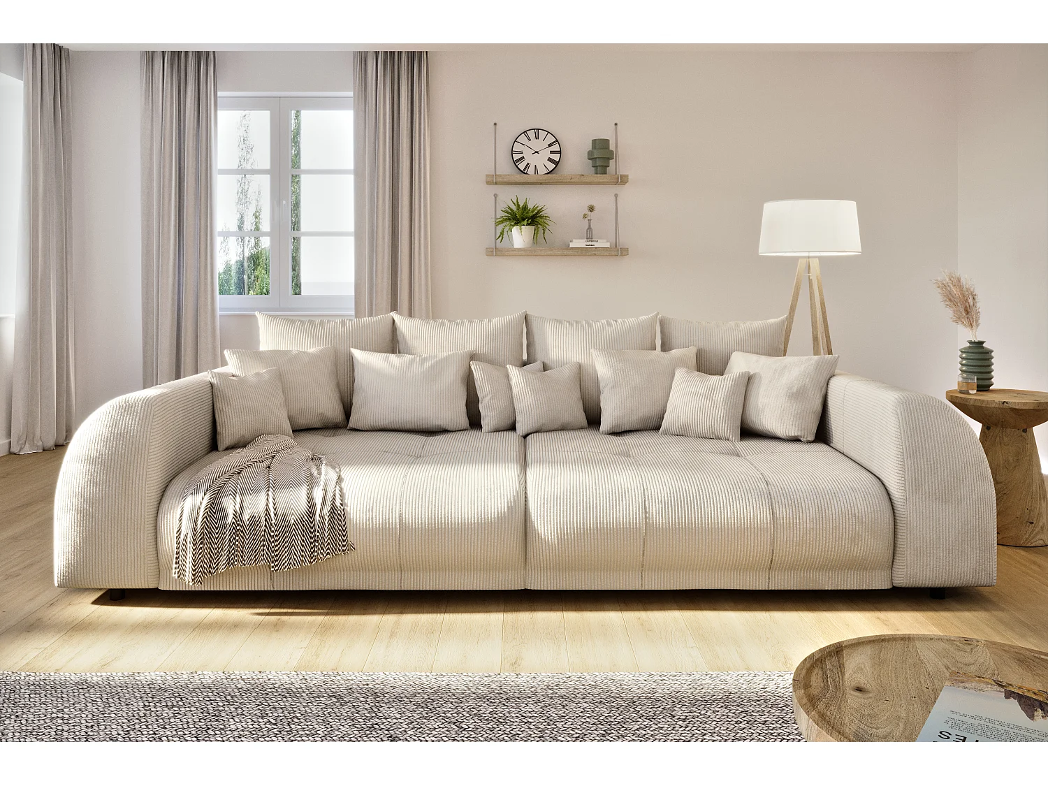 Levana - Big Sofa 5 Sitzer boxspringfederung lounge Sofa in Beige Cord-Stoff