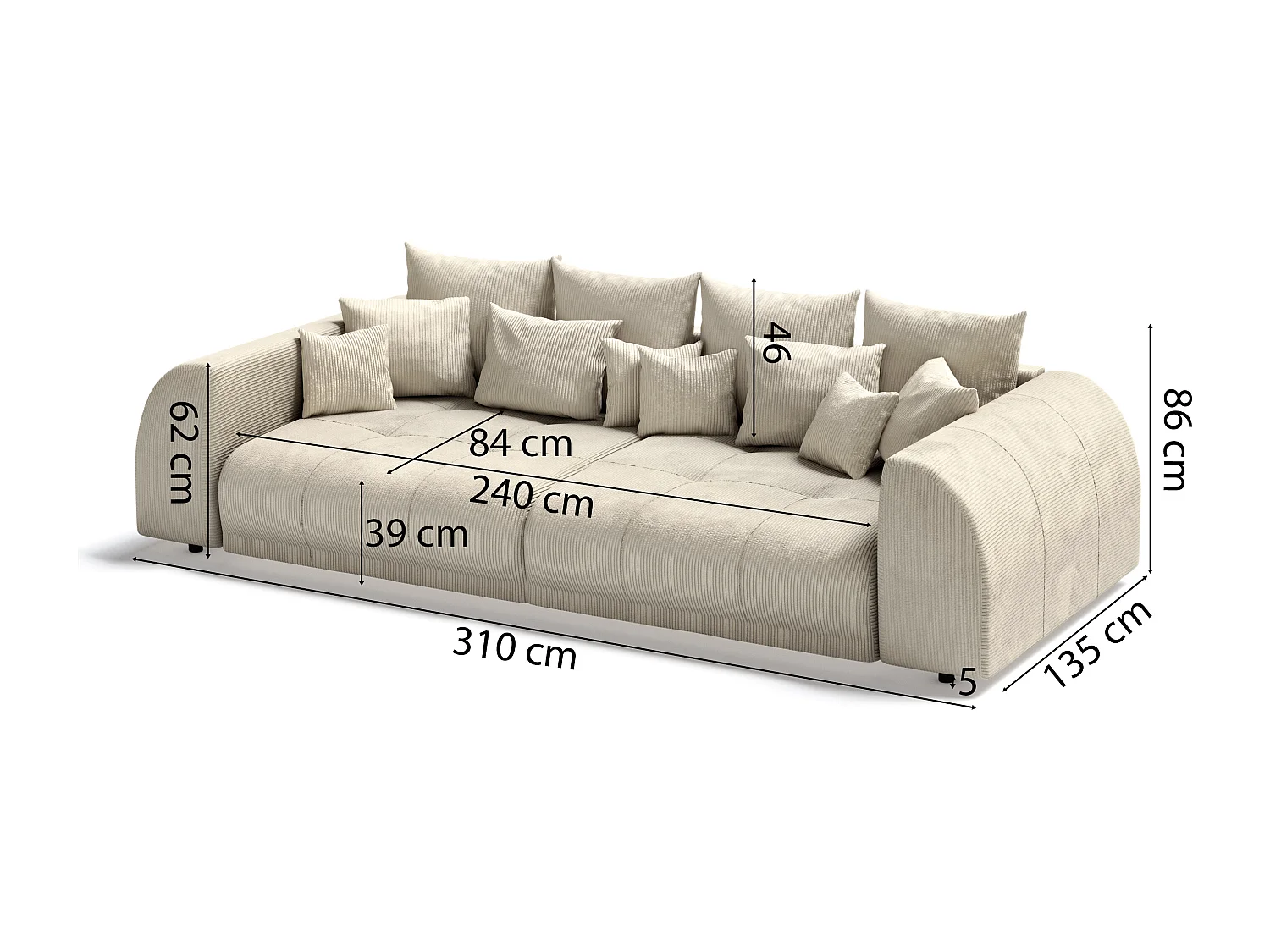 Levana - Big Sofa 5 Sitzer boxspringfederung lounge Sofa in Beige Cord-Stoff