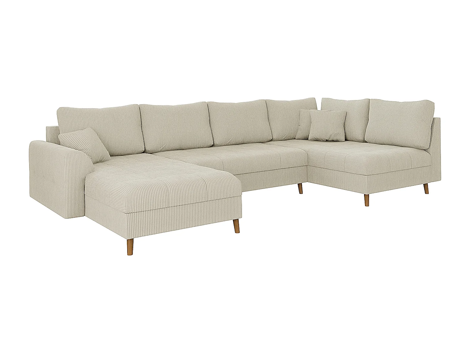 Jasper - Wohnlandschaft mit Braun Holzfüßen im skandinavischen Stil aus Beige Cord-Stoff, Ottomane links