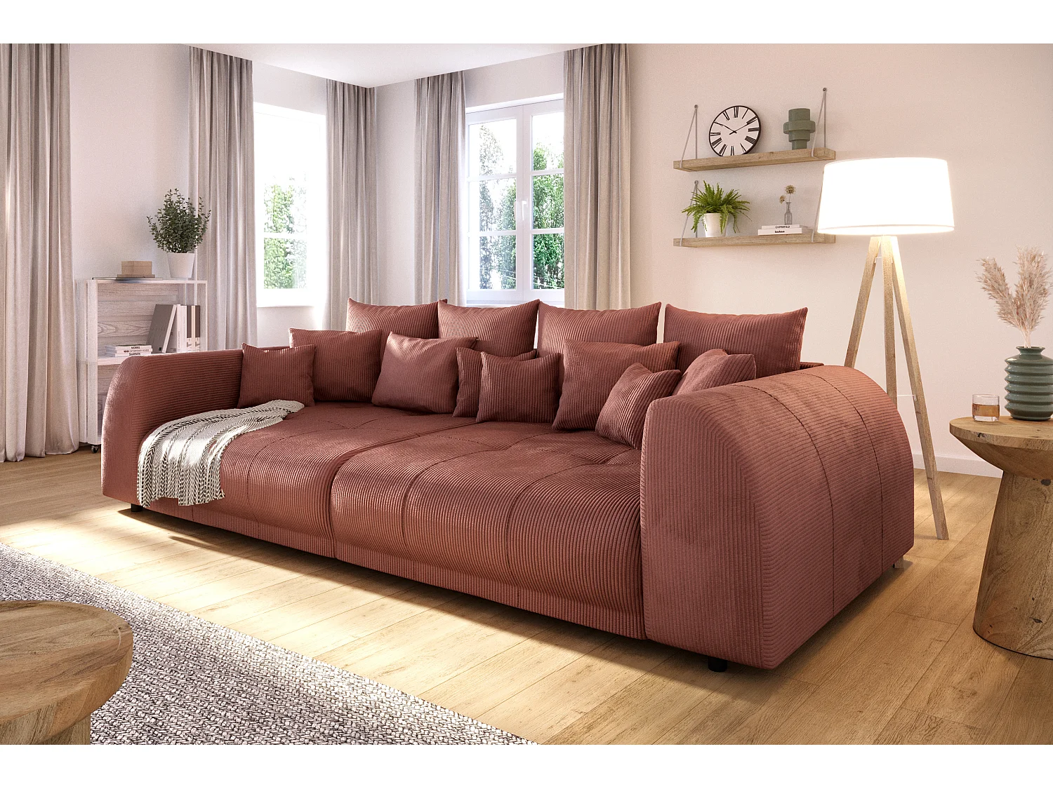 Levana - Big Sofa 5 Sitzer boxspringfederung lounge Sofa in Terrakotta Cord-Stoff