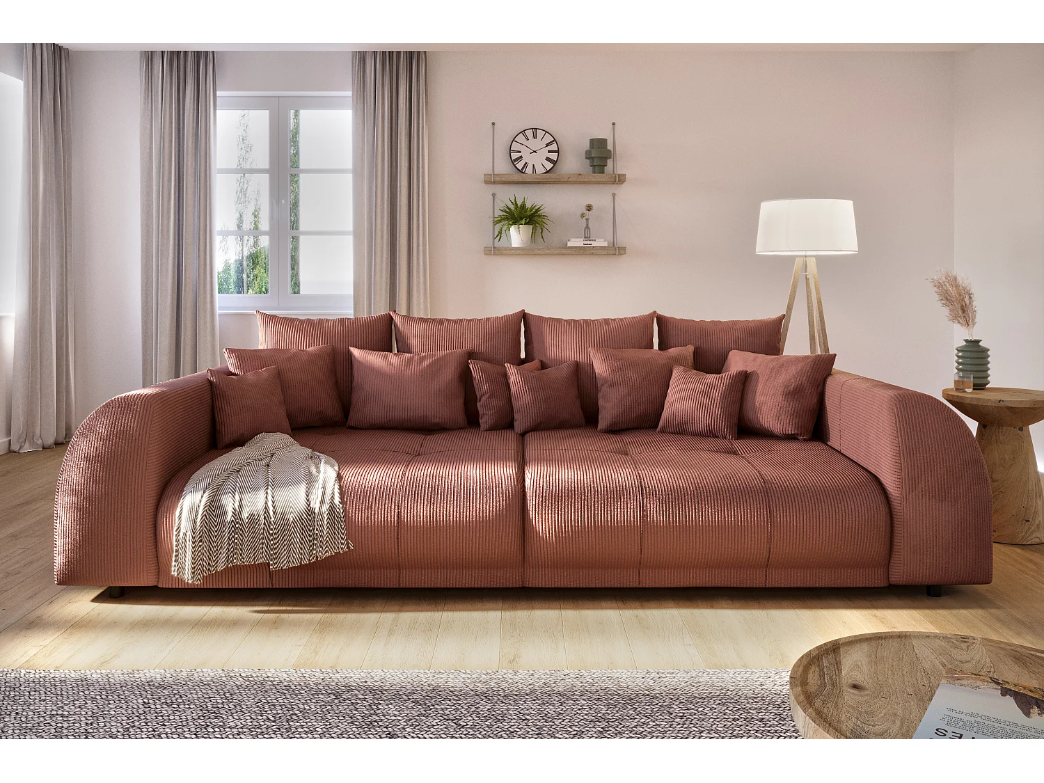 Levana - Big Sofa 5 Sitzer boxspringfederung lounge Sofa in Terrakotta Cord-Stoff