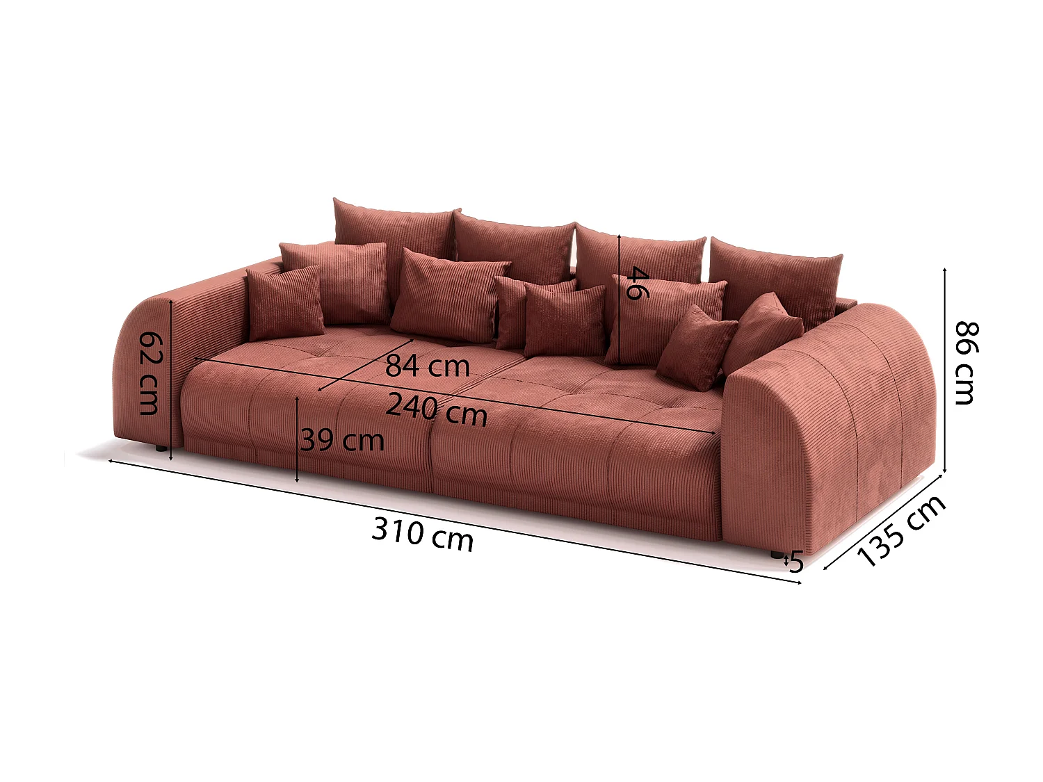 Levana - Big Sofa 5 Sitzer boxspringfederung lounge Sofa in Terrakotta Cord-Stoff