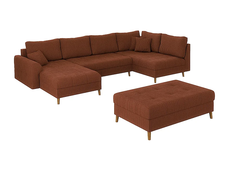 Jasper - Wohnlandschaft mit Braun Holzfüßen im skandinavischen Stil aus Terrakotta Cord-Stoff, Ottomane links