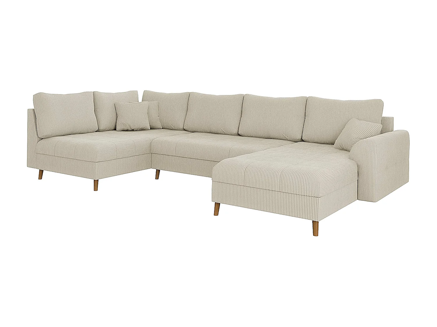 Jasper - Wohnlandschaft mit Braun Holzfüßen im skandinavischen Stil aus Beige Cord-Stoff, Ottomane rechts