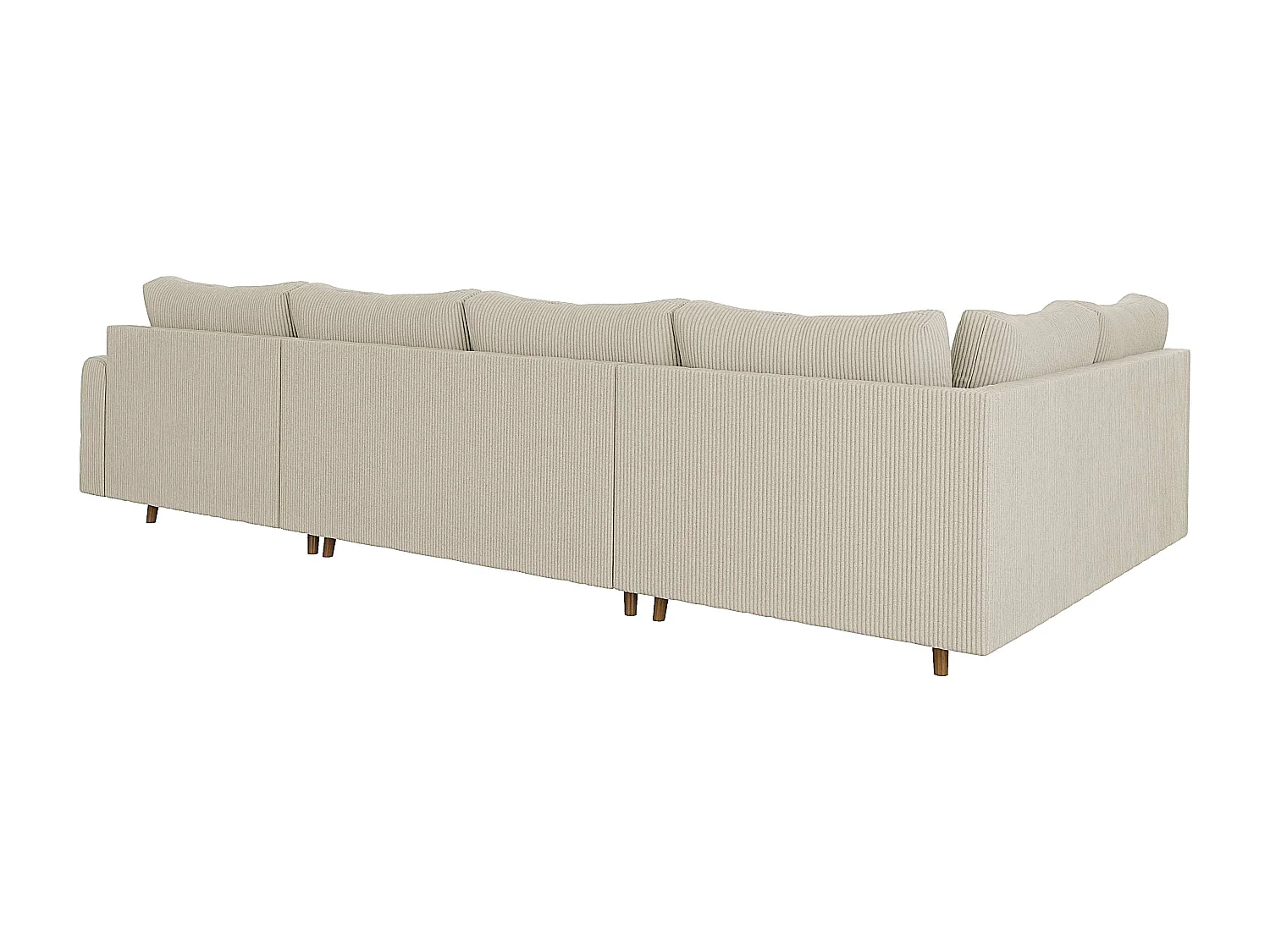 Jasper - Wohnlandschaft mit Braun Holzfüßen im skandinavischen Stil aus Beige Cord-Stoff, Ottomane rechts