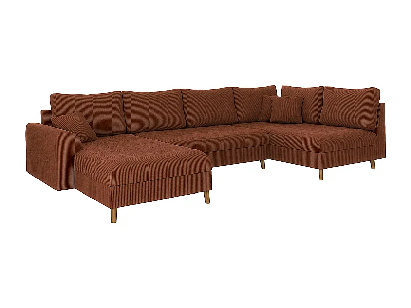 Jasper - Wohnlandschaft mit Braun Holzfüßen im skandinavischen Stil aus Terrakotta Cord-Stoff, Ottomane links