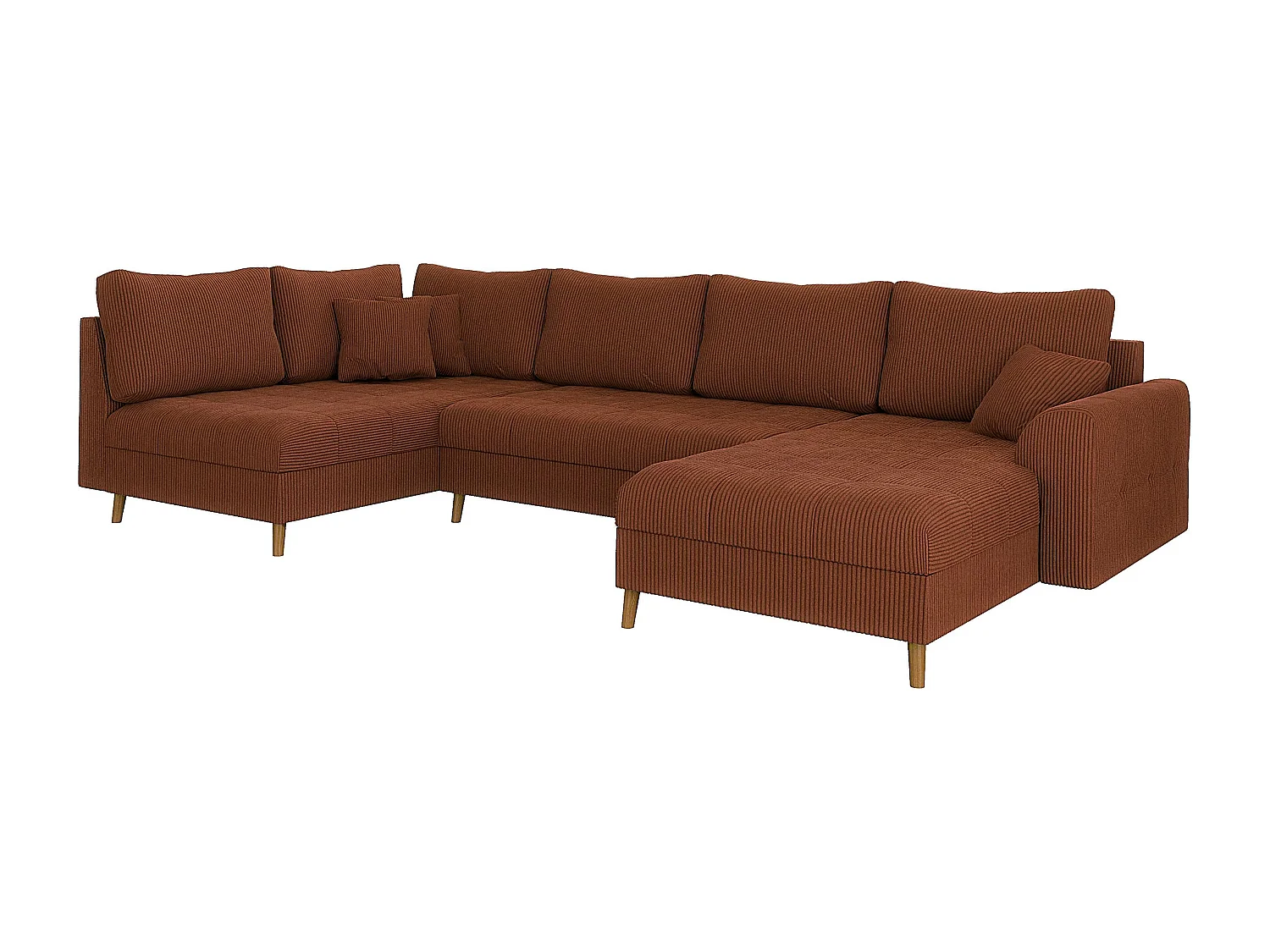 Jasper - Wohnlandschaft mit Braun Holzfüßen im skandinavischen Stil aus Terrakotta Cord-Stoff, Ottomane rechts