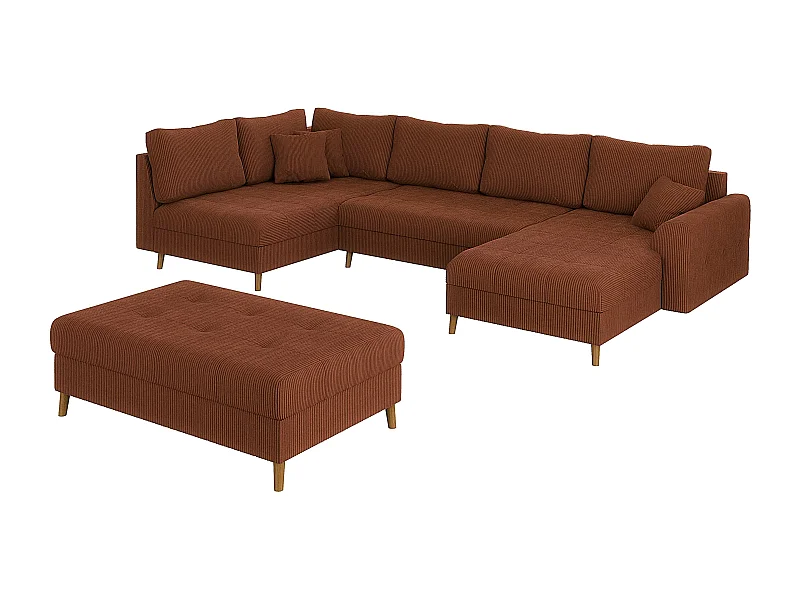 Jasper - Wohnlandschaft mit Braun Holzfüßen im skandinavischen Stil aus Terrakotta Cord-Stoff, Ottomane rechts