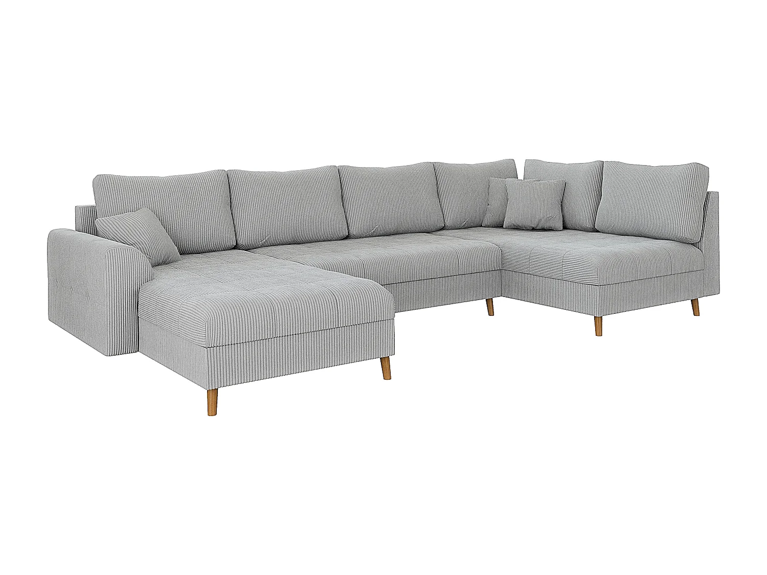 Jasper - Wohnlandschaft mit Braun Holzfüßen im skandinavischen Stil aus Hellgrau Cord-Stoff, Ottomane links