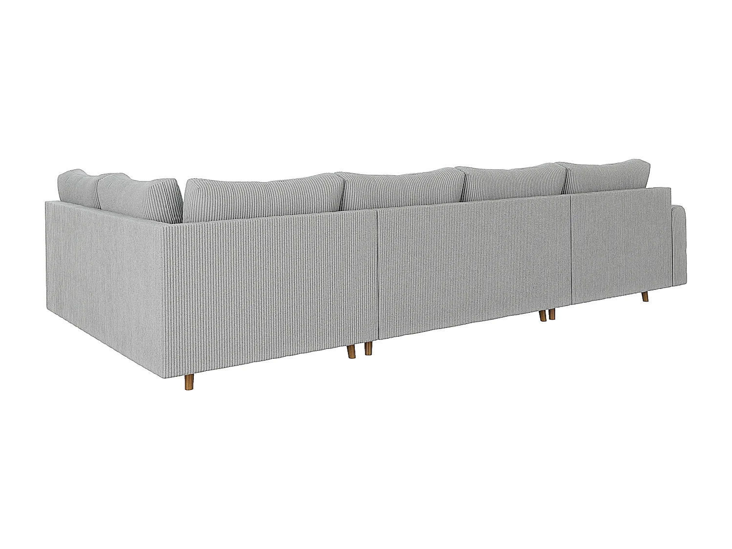 Jasper - Wohnlandschaft mit Braun Holzfüßen im skandinavischen Stil aus Hellgrau Cord-Stoff, Ottomane links