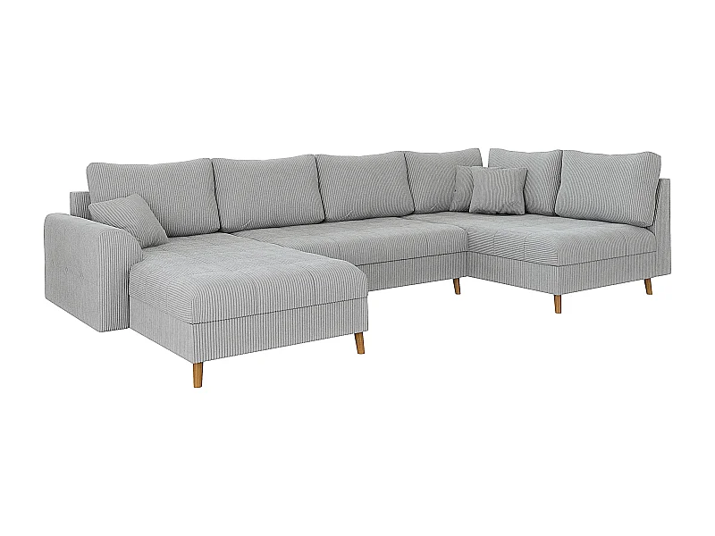 Jasper - Wohnlandschaft mit Braun Holzfüßen im skandinavischen Stil aus Hellgrau Cord-Stoff, Ottomane links