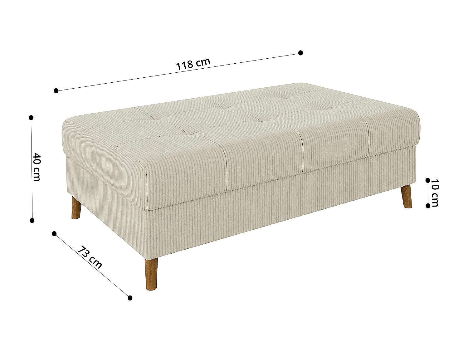 Jasper - Wohnlandschaft mit Braun Holzfüßen im skandinavischen Stil aus Beige Cord-Stoff, Ottomane rechts